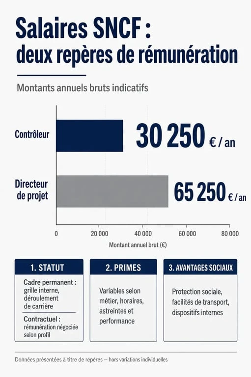 Salaires SNCF : comparaison visuelle des rémunérations selon le poste, le statut et les avantages
