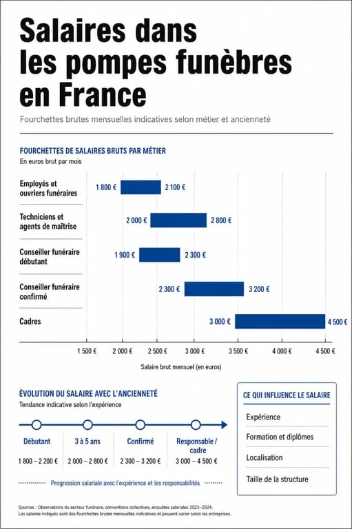 Infographie sur le salaire pompe funebre par métier et par niveau d’expérience