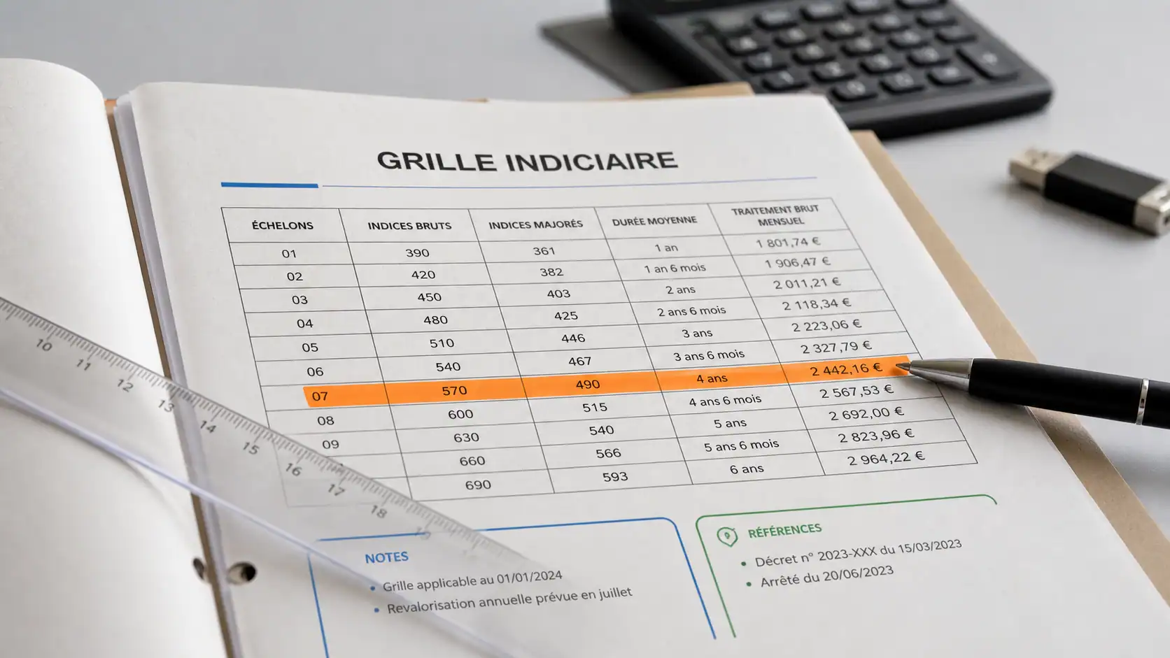 Grille indiciaire attaché hors classe : indices, échelons et brut mensuel