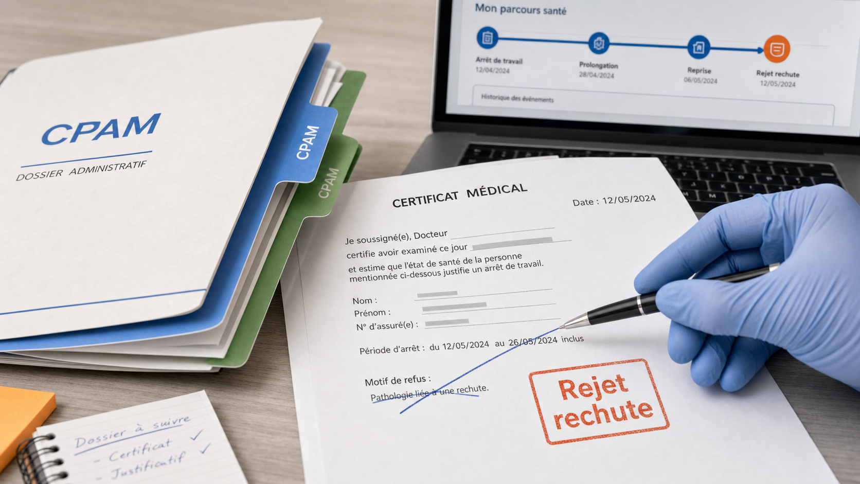 Rechute accident de travail refuse : dossier CPAM, preuves et recours