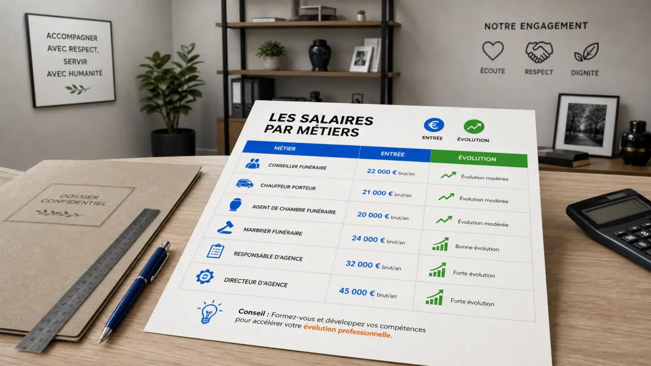 Salaire pompe funebre : tableau des montants nets par métier