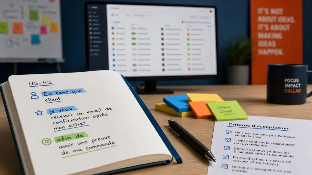 User stories exemple avec 7 critères d’acceptation sur fond réunion