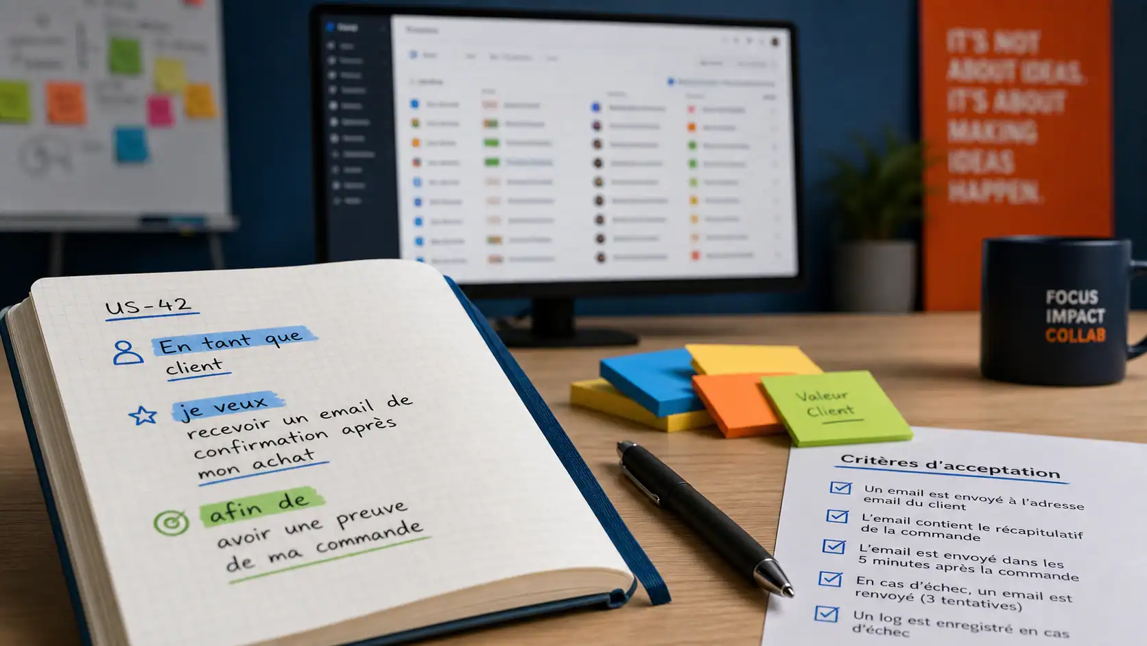 User stories exemple avec 7 critères d’acceptation sur fond réunion