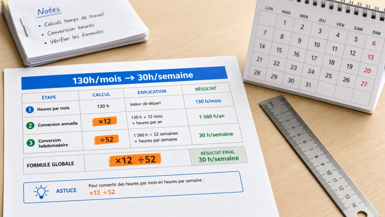 130h par mois combien par semaine : calcul et vérification du salaire