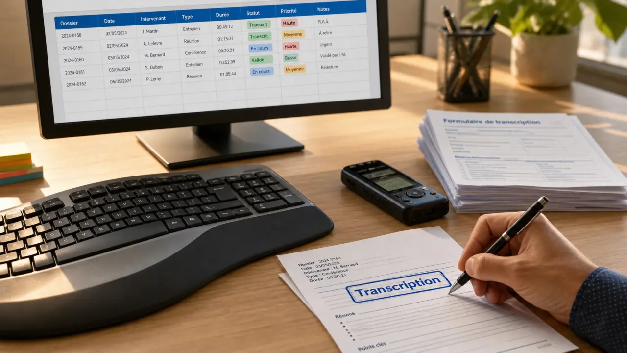 Dactylographe métier en transcription sur clavier et documents