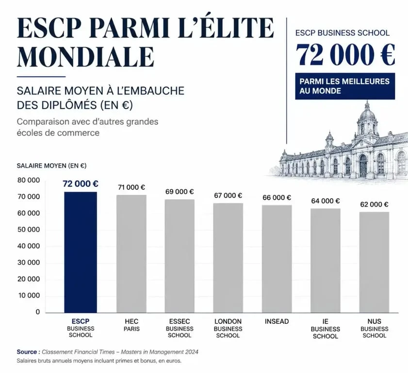 Graphique comparatif du salaire de sortie des diplômés de l'ESCP Business School