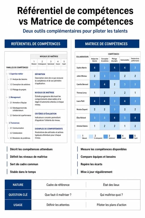 Différence entre référentiel et matrice de compétences