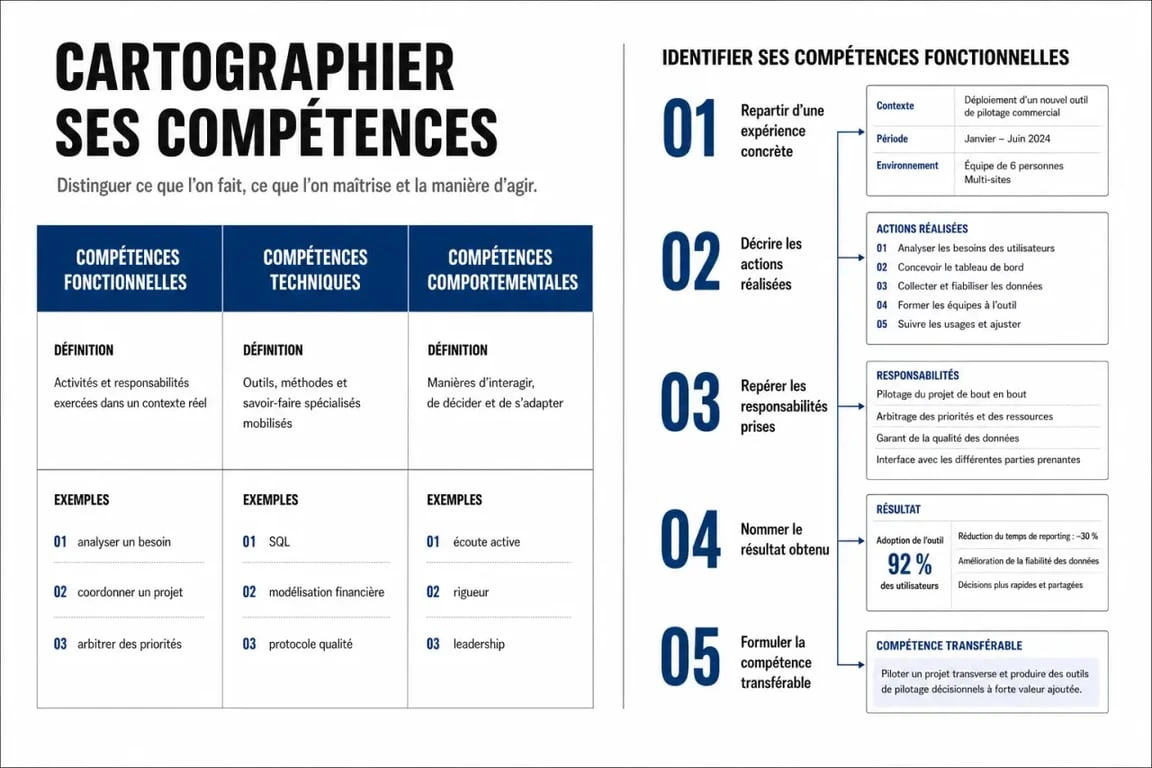 Schéma comparatif des compétences fonctionnelles, techniques et comportementales