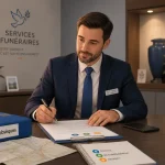Salaire conseiller funéraire en agence : conseiller au bureau avec dossier