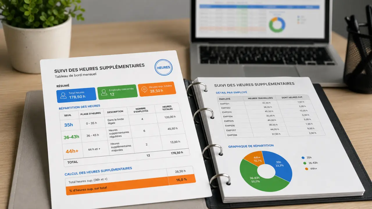 Tableau heures supplémentaires pour calcul et suivi