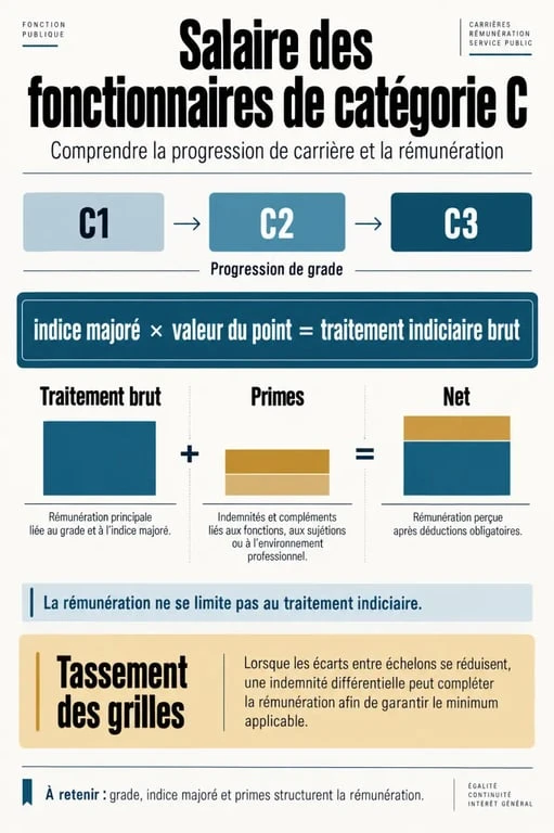Salaire des fonctionnaires de catégorie C : grades C1 C2 C3 et calcul du traitement indiciaire