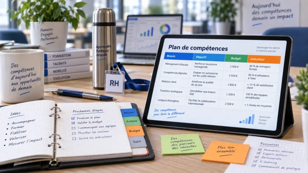 Plan de formation exemple : tableau besoins, budget, indicateurs