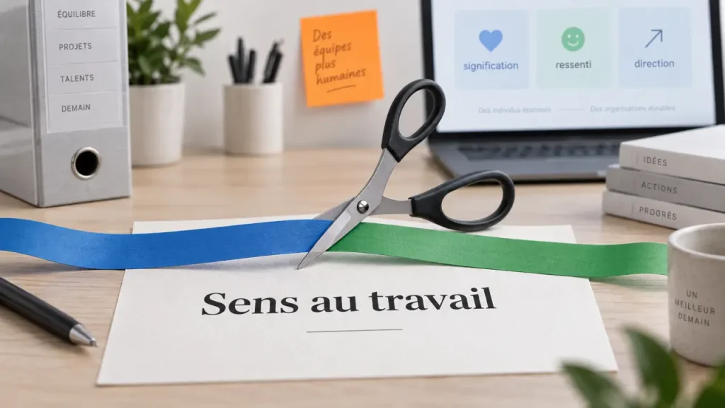 Travail qui a du sens : ciseaux et rubans sur “sens au travail”